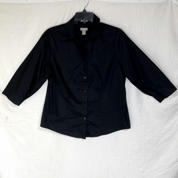 Chico’s Wrinkle Resistant Black 3/4 Sleeve Button Down Shirt - Size 1 (Medium/8) - Picture 2 of 10